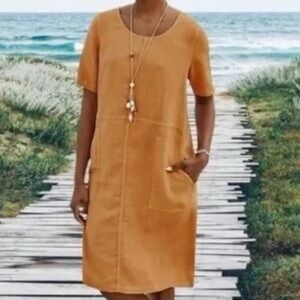 PureJill Elegant Tan Short Sleeve Dress